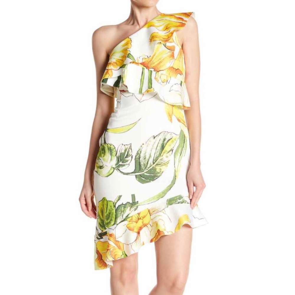 Floral printed one-shoulder ruffle dress